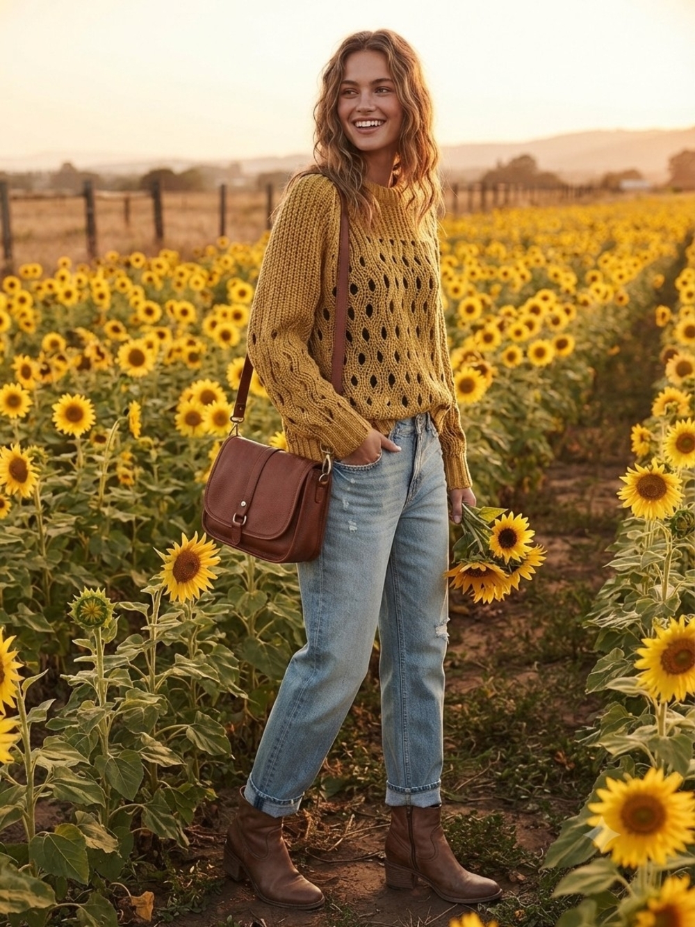 She + Sky Mustard Yellow Open Knit Openwork Crewneck Sweater Large